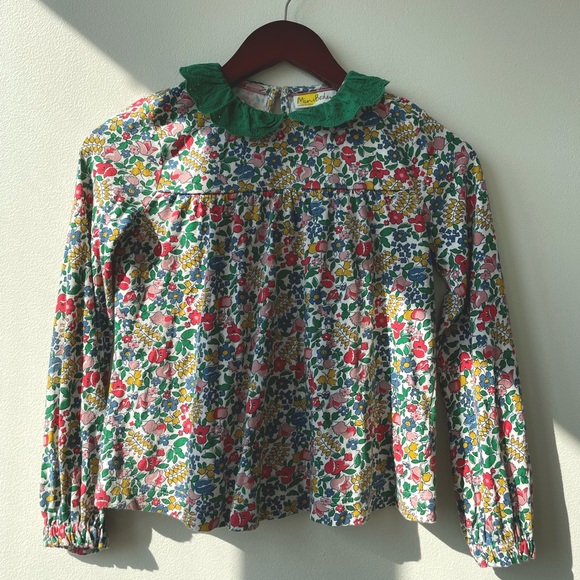 Mini Boden Floral Tee With Green Peter Pan Collar - Size 9-10 Years - Picture 1 of 7